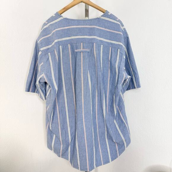 Vintage Oversized Striped Button Shirt Short Sleeve Baseball Style Sporty - Picture 3 of 8